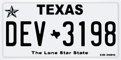 TX license plate DEV3198