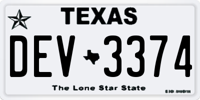 TX license plate DEV3374
