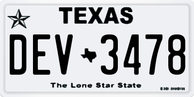 TX license plate DEV3478