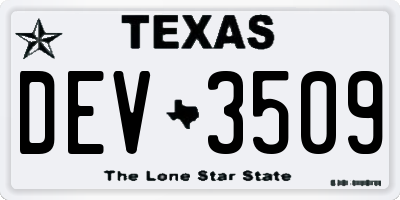 TX license plate DEV3509