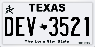 TX license plate DEV3521