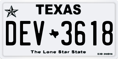 TX license plate DEV3618