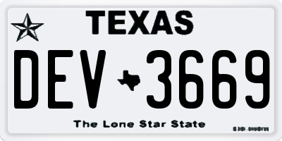 TX license plate DEV3669