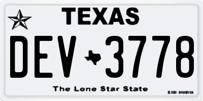 TX license plate DEV3778
