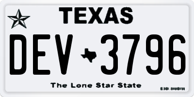 TX license plate DEV3796