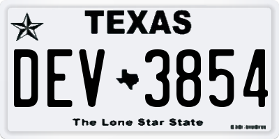 TX license plate DEV3854