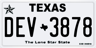 TX license plate DEV3878