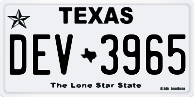 TX license plate DEV3965