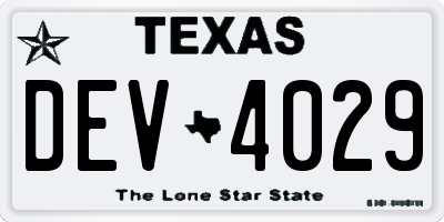 TX license plate DEV4029