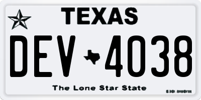 TX license plate DEV4038