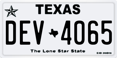TX license plate DEV4065