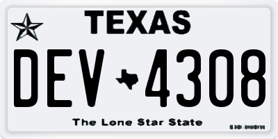 TX license plate DEV4308