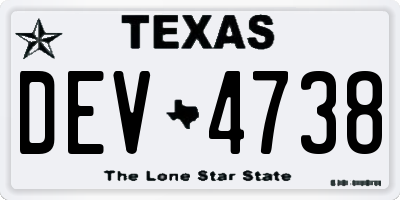 TX license plate DEV4738