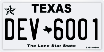 TX license plate DEV6001