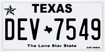 TX license plate DEV7549