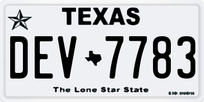 TX license plate DEV7783
