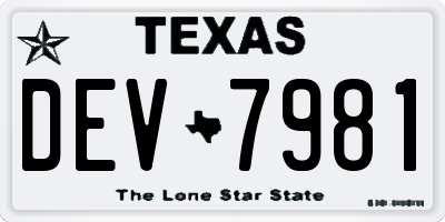 TX license plate DEV7981
