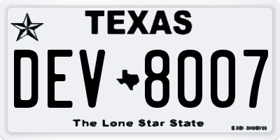 TX license plate DEV8007