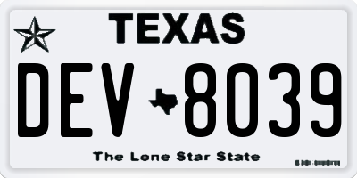 TX license plate DEV8039