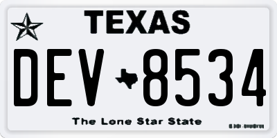 TX license plate DEV8534