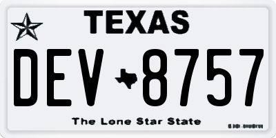 TX license plate DEV8757