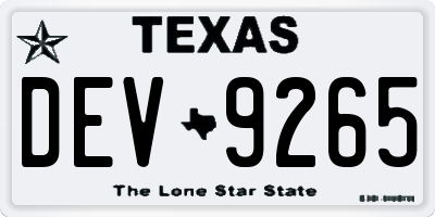 TX license plate DEV9265