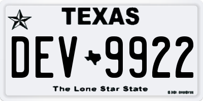 TX license plate DEV9922