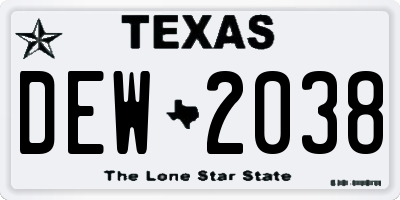 TX license plate DEW2038