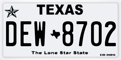 TX license plate DEW8702