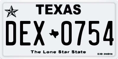 TX license plate DEX0754