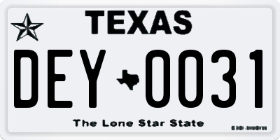 TX license plate DEY0031