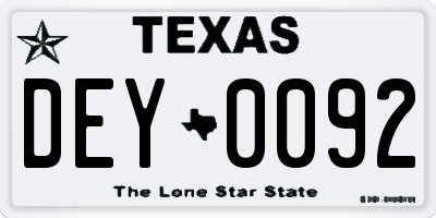 TX license plate DEY0092