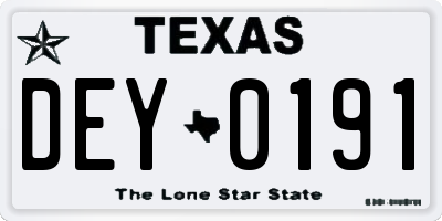 TX license plate DEY0191