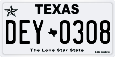 TX license plate DEY0308