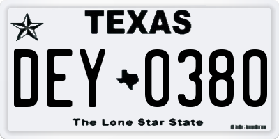TX license plate DEY0380