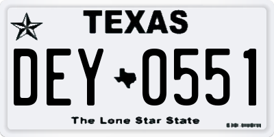 TX license plate DEY0551