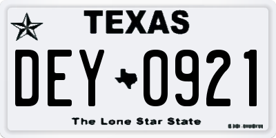 TX license plate DEY0921