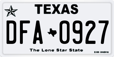 TX license plate DFA0927