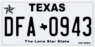 TX license plate DFA0943