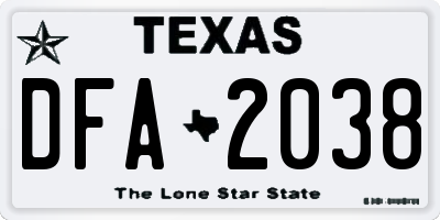 TX license plate DFA2038