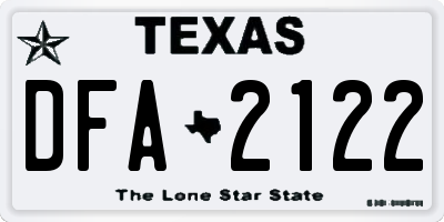 TX license plate DFA2122