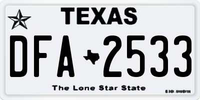 TX license plate DFA2533