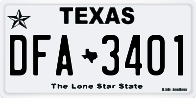 TX license plate DFA3401