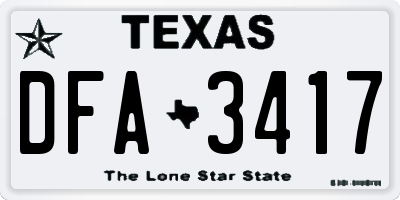 TX license plate DFA3417