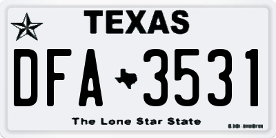 TX license plate DFA3531