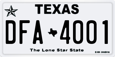 TX license plate DFA4001