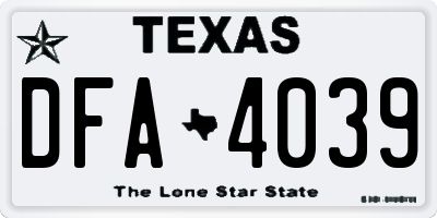 TX license plate DFA4039
