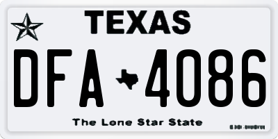 TX license plate DFA4086