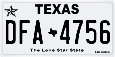 TX license plate DFA4756