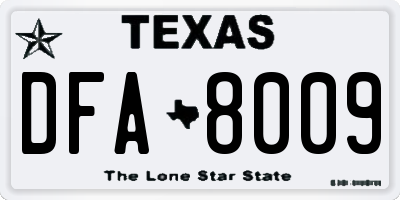 TX license plate DFA8009
